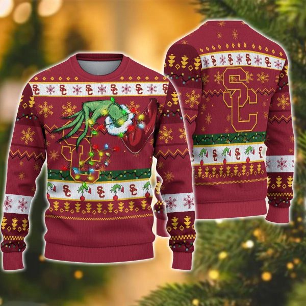 NCAA USC Trojans Grinch Ugly Christmas Sweater, USC Trojans Ugly Christmas Sweater, NCAA Christmas Sweater