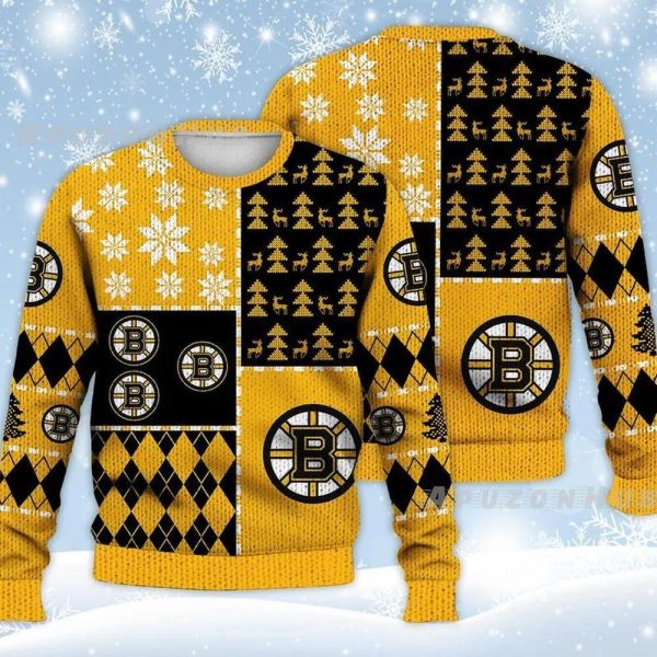 NHL Boston Bruins Ugly Christmas Sweater, Boston Bruins Ugly Sweater, NHL Ugly Sweater