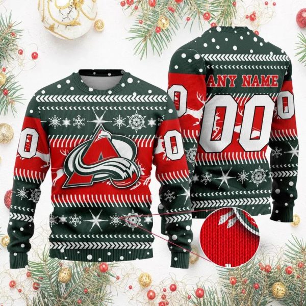 NHL Colorado Avalanche Personalized Name & Number Ugly Christmas Sweater, Colorado Avalanche Ugly Sweater, NHL Ugly Sweater