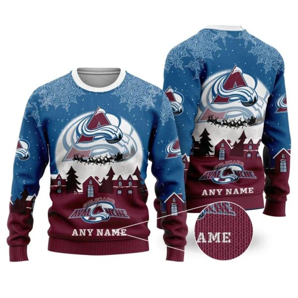 NHL Colorado Avalanche Personalized Name Ugly Christmas Sweater, Colorado Avalanche Ugly Sweater, NHL Ugly Sweater