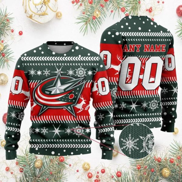 NHL Columbus Blue Jackets Personalized Name & Number Ugly Christmas Sweater, Columbus Blue Jackets Ugly Sweater, NHL Ugly Sweater