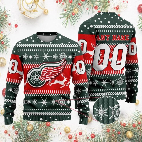 NHL Detroit Red Wings Personalized Name & Number Ugly Christmas Sweater, Detroit Red Wings Ugly Sweater, NHL Ugly Sweater