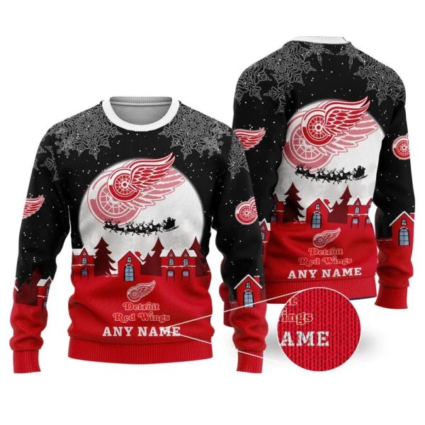 NHL Detroit Red Wings Personalized Name Ugly Christmas Sweater, Detroit Red Wings Ugly Sweater, NHL Ugly Sweater