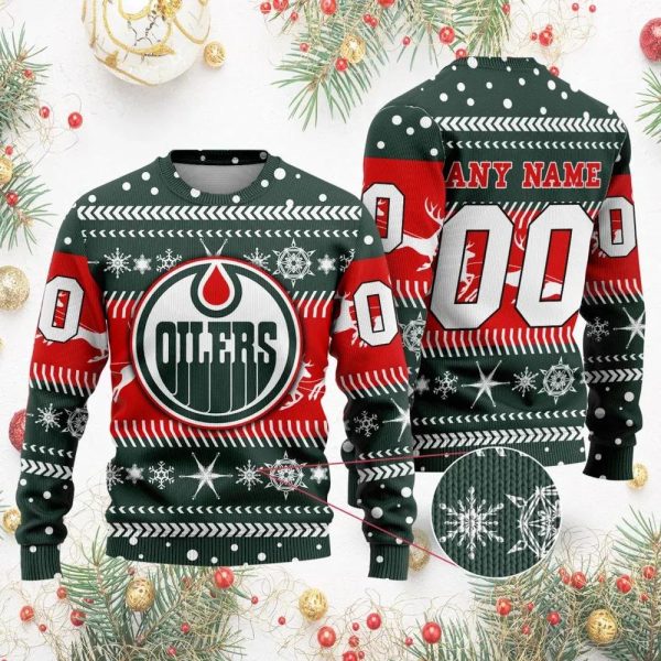 NHL Edmonton Oilers Personalized Name & Number Ugly Christmas Sweater, Edmonton Oilers Ugly Sweater, NHL Ugly Sweater