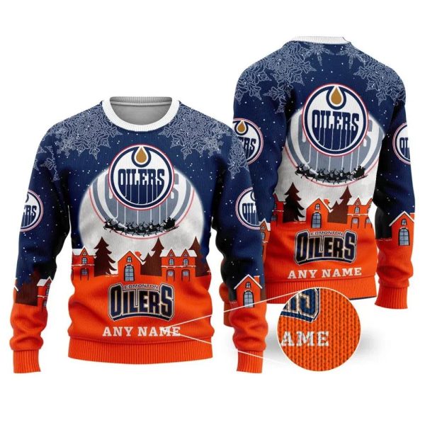 NHL Edmonton Oilers Personalized Name Ugly Christmas Sweater, Edmonton Oilers Ugly Sweater, NHL Ugly Sweater