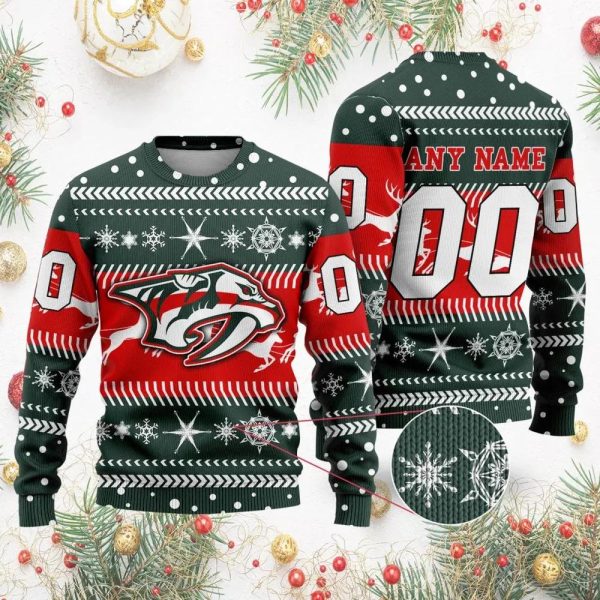 NHL Nashville Predators Personalized Name & Number Ugly Christmas Sweater, Nashville Predators Ugly Sweater, NHL Ugly Sweater