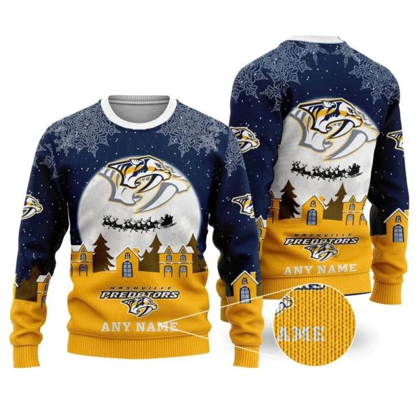 NHL Nashville Predators Personalized Name Ugly Christmas Sweater, Nashville Predators Ugly Sweater, NHL Ugly Sweater