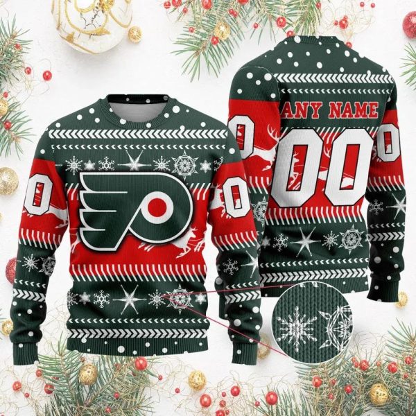 NHL Philadelphia Flyers Personalized Name & Number Ugly Christmas Sweater, Philadelphia Flyers Ugly Sweater, NHL Ugly Sweater