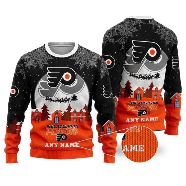 NHL Philadelphia Flyers Personalized Name Ugly Christmas Sweater, Philadelphia Flyers Ugly Sweater, NHL Ugly Sweater