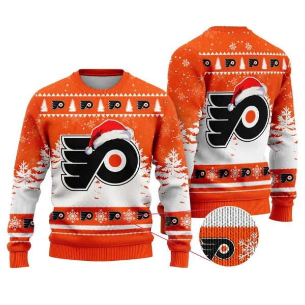 NHL Philadelphia Flyers Santa Hat Ugly Christmas Sweater, Philadelphia Flyers Ugly Sweater, NHL Ugly Sweater