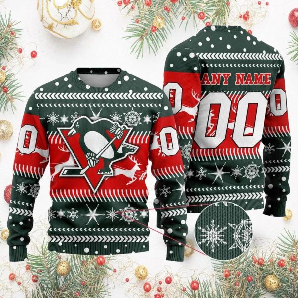 NHL Pittsburgh Penguins Personalized Name & Number Ugly Christmas Sweater, Pittsburgh Penguins Ugly Sweater, NHL Ugly Sweater