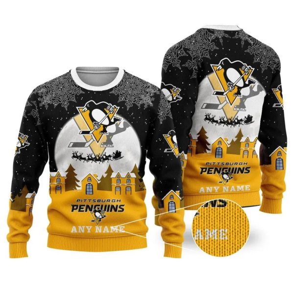 NHL Pittsburgh Penguins Personalized Name Ugly Christmas Sweater, Pittsburgh Penguins Ugly Sweater, NHL Ugly Sweater