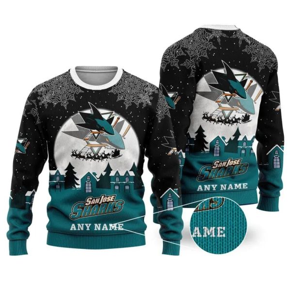 NHL San Jose Sharks Personalized Name Ugly Christmas Sweater, San Jose Sharks Ugly Sweater, NHL Ugly Sweater