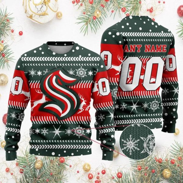 NHL Seattle Kraken Personalized Name & Number Ugly Christmas Sweater, Seattle Kraken Ugly Sweater, NHL Ugly Sweater