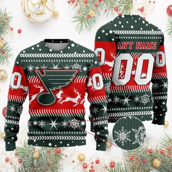 NHL St. Louis Blues Personalized Name & Number Ugly Christmas Sweater, St. Louis Blues Ugly Sweater, NHL Ugly Sweater