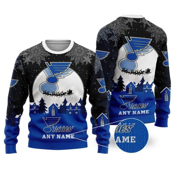 NHL St. Louis Blues Personalized Name Ugly Christmas Sweater, St. Louis Blues Ugly Sweater, NHL Ugly Sweater