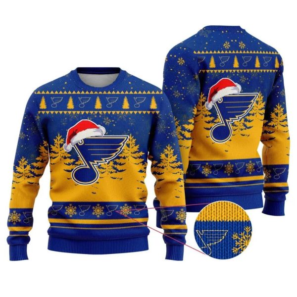 NHL St. Louis Blues Santa Hat Ugly Christmas Sweater, St. Louis Blues Ugly Sweater, NHL Ugly Sweater