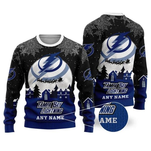 NHL Tampa Bay Lightning Personalized Name Ugly Christmas Sweater, Tampa Bay Lightning Ugly Sweater, NHL Ugly Sweater