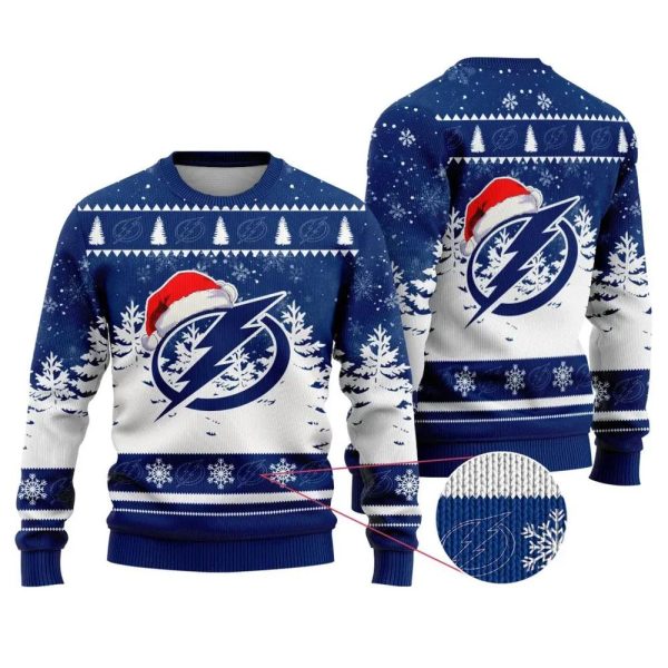 NHL Tampa Bay Lightning Santa Hat Ugly Christmas Sweater, Tampa Bay Lightning Ugly Sweater, NHL Ugly Sweater