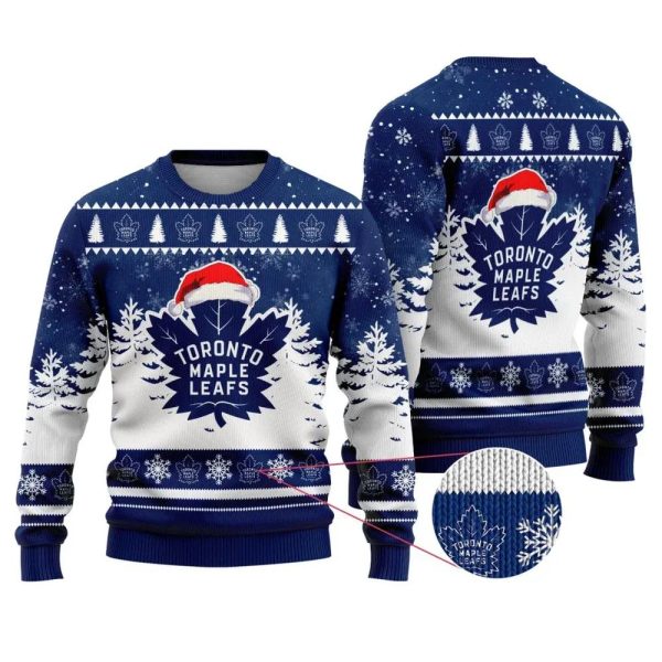 NHL Toronto Maple Leafs Santa Hat Ugly Christmas Sweater, Toronto Maple Leafs Ugly Sweater, NHL Ugly Sweater