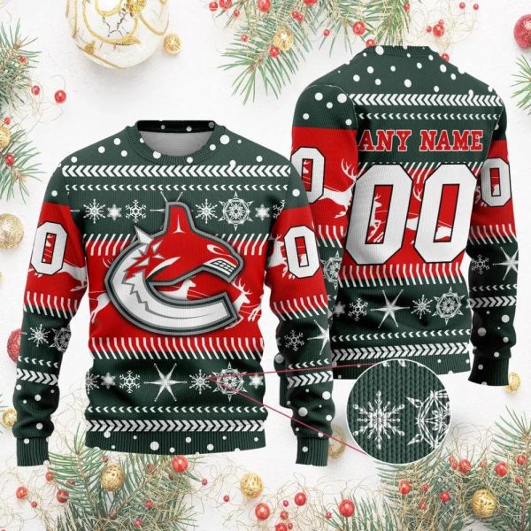 NHL Vancouver Canucks Personalized Name & Number Ugly Christmas Sweater, Vancouver Canucks Ugly Sweater, NHL Ugly Sweater