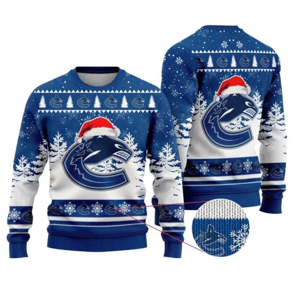 NHL Vancouver Canucks Santa Hat Ugly Christmas Sweater, Vancouver Canucks Ugly Sweater, NHL Ugly Sweater