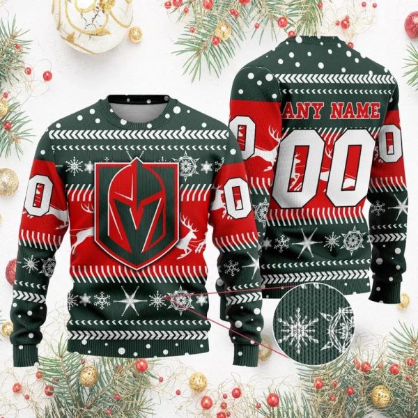 NHL Vegas Golden Knights Personalized Name & Number Ugly Christmas Sweater, Vegas Golden Knights Ugly Sweater, NHL Ugly Sweater