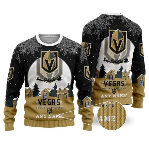 NHL Vegas Golden Knights Personalized Name Ugly Christmas Sweater, Vegas Golden Knights Ugly Sweater, NHL Ugly Sweater