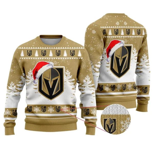 NHL Vegas Golden Knights Santa Hat Ugly Christmas Sweater, Vegas Golden Knights Ugly Sweater, NHL Ugly Sweater