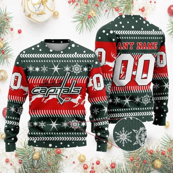 NHL Washington Capitals Personalized Name & Number Ugly Christmas Sweater, Washington Capitals Ugly Sweater, NHL Ugly Sweater