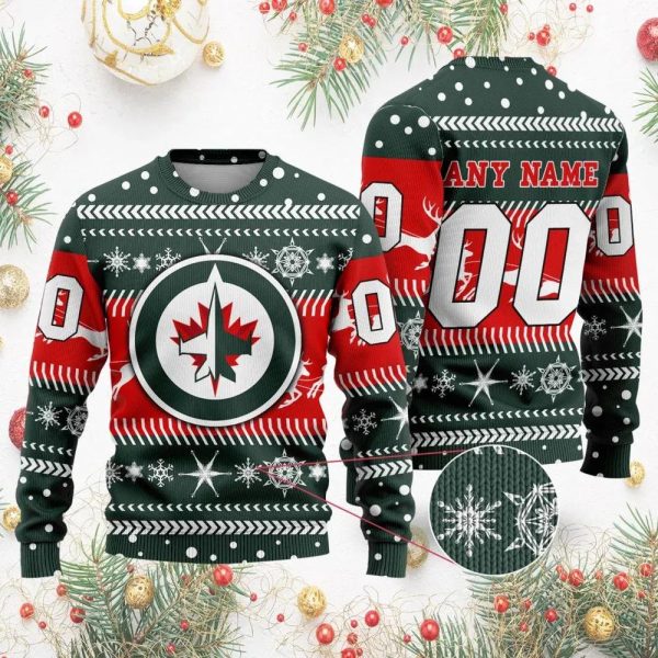 NHL Winnipeg Jets Personalized Name & Number Ugly Christmas Sweater, Winnipeg Jets Ugly Sweater, NHL Ugly Sweater