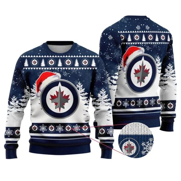 NHL Winnipeg Jets Santa Hat Ugly Christmas Sweater, Winnipeg Jets Ugly Sweater, NHL Ugly Sweater