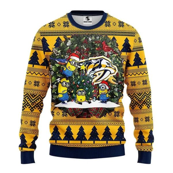 Nashville Predators Minion Ugly Christmas Sweater, Nashville Predators Ugly Sweater, NHL Ugly Sweater