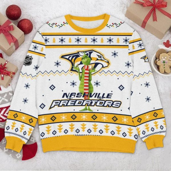 Nashville Predators NHL Grinch Ugly Christmas Sweater, Nashville Predators Ugly Sweater, NHL Ugly Sweater