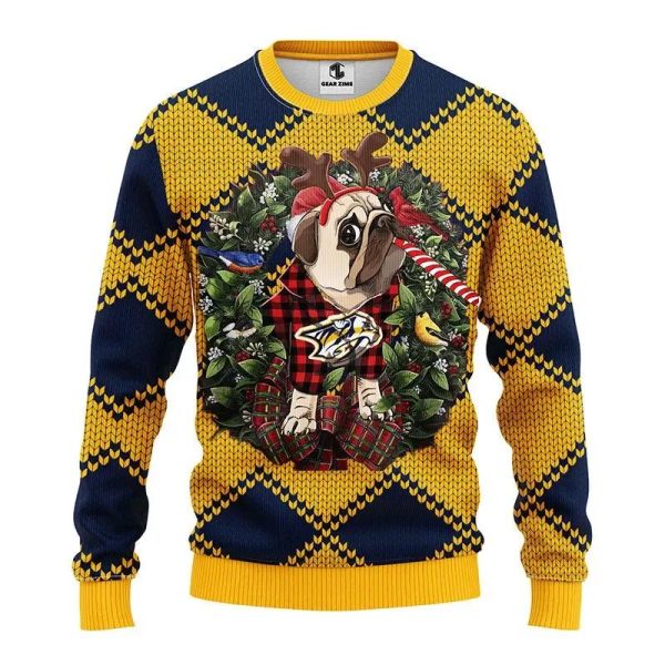 Nashville Predators Pub Dog Ugly Christmas Sweater, Nashville Predators Ugly Sweater, NHL Ugly Sweater