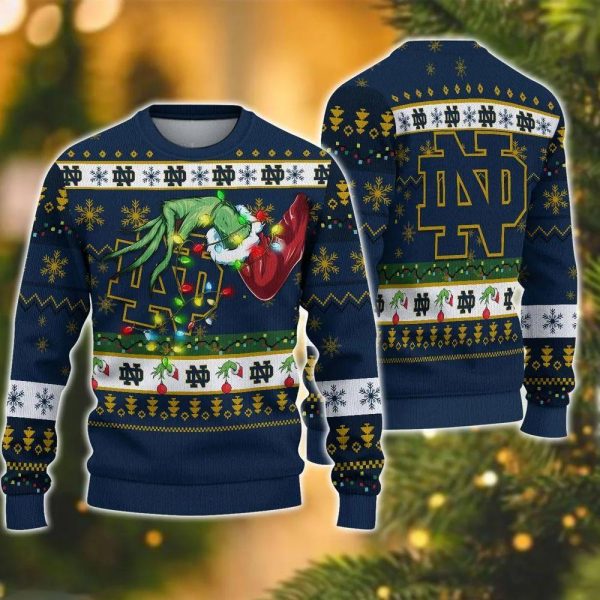 Ncaa Notre Dame Fighting Irish Grinch Ugly Christmas Sweater, Notre Dame Fighting Irish Ugly Christmas Sweater, NCAA Christmas Sweater