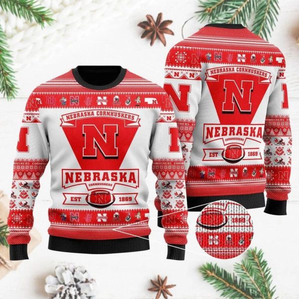 Nebraska Cornhuskers Football Team Custom Ugly Christmas Sweater, Nebraska Cornhuskers Ugly Christmas Sweater, NCAA Christmas Sweater