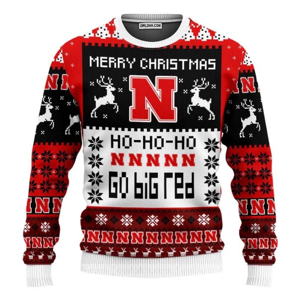 Nebraska Cornhuskers Merry Christmas Ugly Christmas Sweater, Nebraska Cornhuskers Ugly Christmas Sweater, NCAA Christmas Sweater