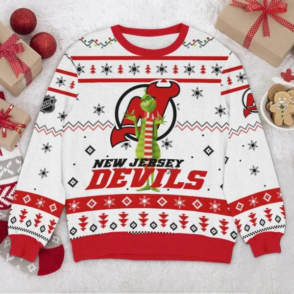 New Jersey Devils NHL Grinch Ugly Christmas Sweater, New Jersey Devils Ugly Sweater, NHL Ugly Sweater