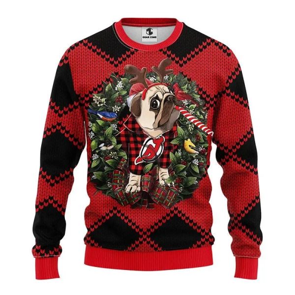 New Jersey Devils Pub Dog Ugly Christmas Sweater, New Jersey Devils Ugly Sweater, NHL Ugly Sweater