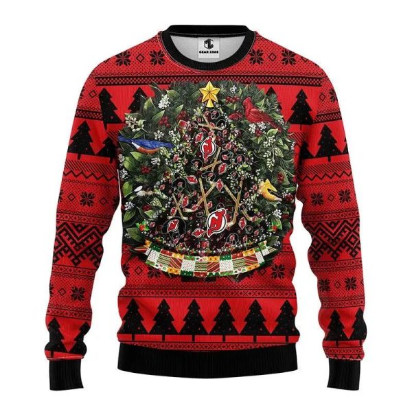 New Jersey Devils Tree Ball Ugly Christmas Sweater, New Jersey Devils Ugly Sweater, NHL Ugly Sweater