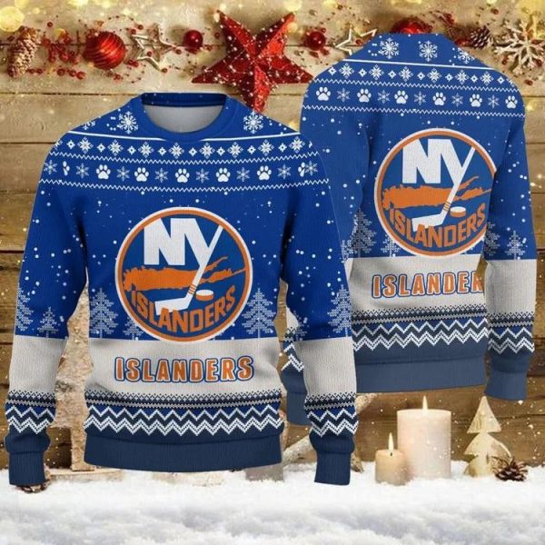 New York Islanders Big Logo Ugly Christmas Sweater, New York Islanders Ugly Sweater, NHL Ugly Sweater