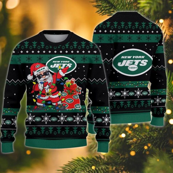 New York Jets Santa Claus Dabbing Ugly Christmas Sweater, New York Jets Ugly Sweater, NFL Ugly Sweater