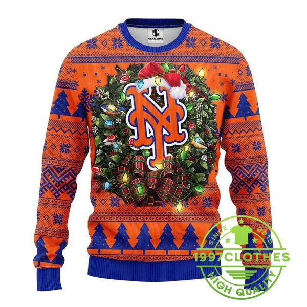 New York Mets Big Logo Ugly Christmas Sweater, New York Mets Ugly Sweater, MLB Christmas Sweater