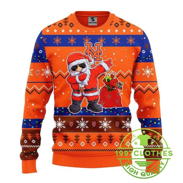 New York Mets Dabbing Santa Claus Ugly Christmas Sweater, New York Mets Ugly Sweater, MLB Christmas Sweater