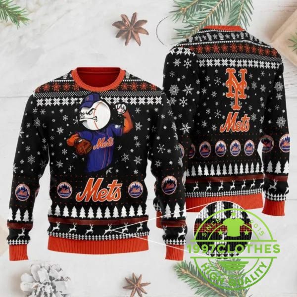 New York Mets Mascot Ugly Christmas Sweater, New York Mets Ugly Sweater, MLB Christmas Sweater