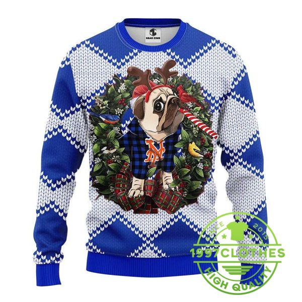 New York Mets Pub Dog Ugly Christmas Sweater, New York Mets Ugly Sweater, MLB Christmas Sweater