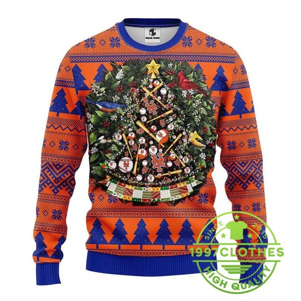 New York Mets Tree Ball Ugly Christmas Sweater, New York Mets Ugly Sweater, MLB Christmas Sweater