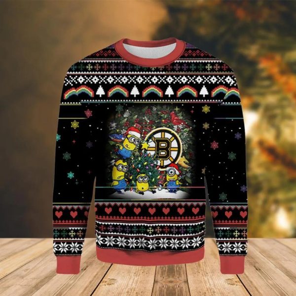 Nhl Boston Bruins Minion Ugly Christmas Sweater, Boston Bruins Ugly Sweater, NHL Ugly Sweater