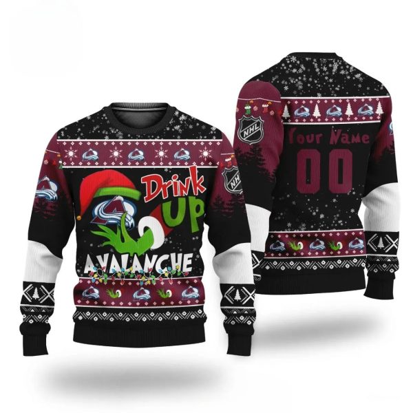 Nhl Grinch Drink Up Colorado Avalanche Custom Ugly Christmas Sweater, Colorado Avalanche Ugly Sweater, NHL Ugly Sweater